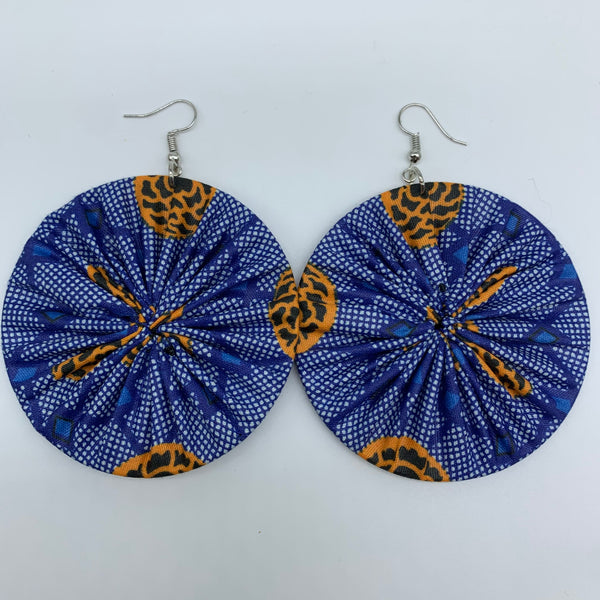 African Print Earrings-Round L Blue Variation 15