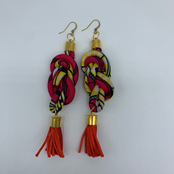 African Print Earrings-Knotted L Pink Variation