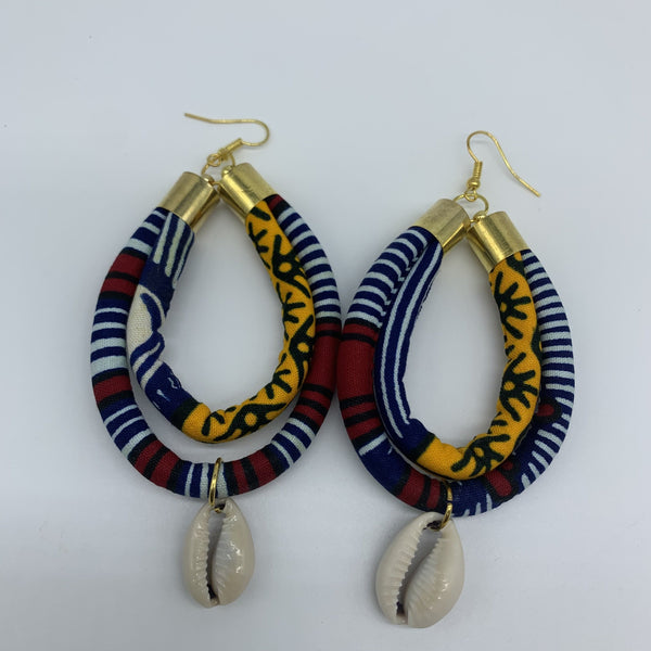 African Print W/Shell Earrings- IC Blue Variation 3