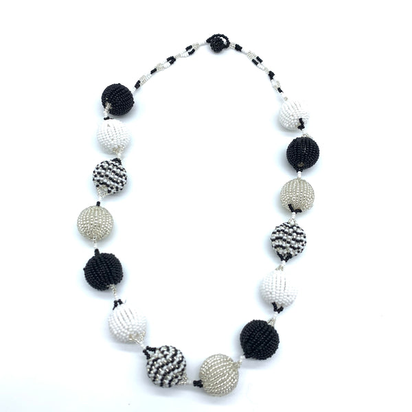 Beaded Necklace-Spaced Marble  Black and White Variation