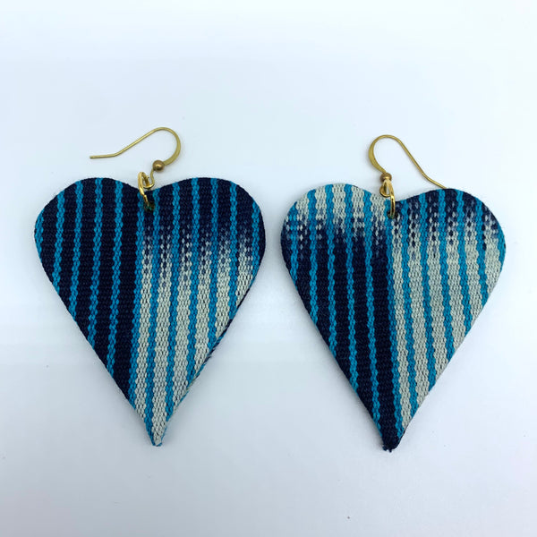 African Print Earrings-Heart Blue Variation 3