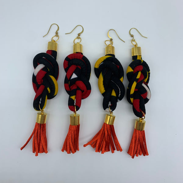 African Print Earrings-Knotted L Black Variation 5