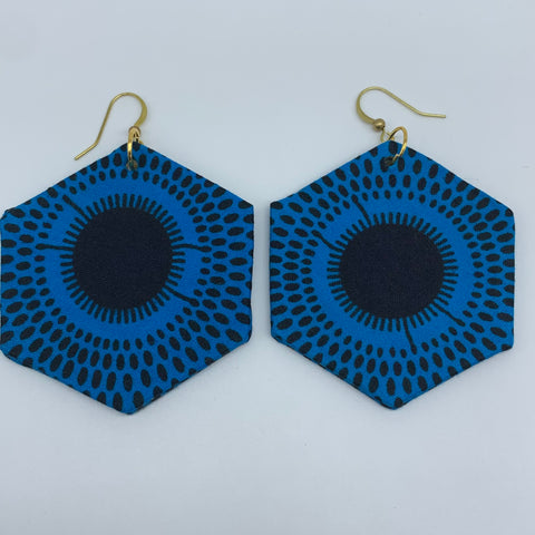 African Print Earrings-Hexa Blue Variation