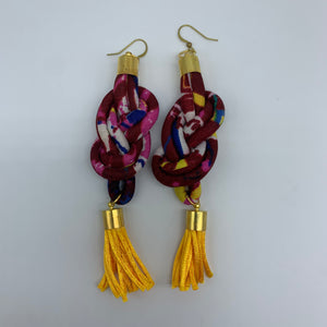 African Print Earrings-Knotted L Red Variation 6