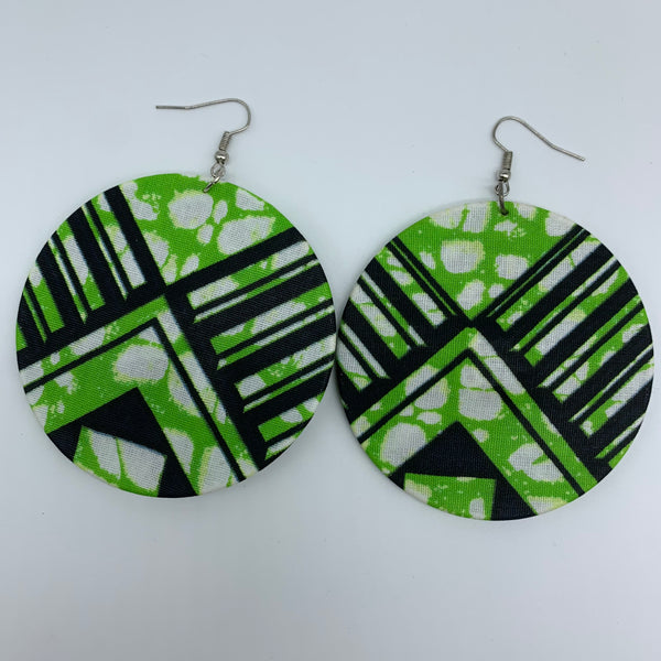 African Print Earrings-Round L Green Variation 24