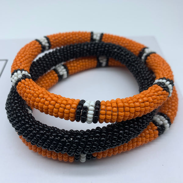 Beaded Bangle-Orange Black White Variation - Lillon Boutique