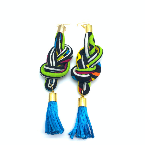 African Print Earrings-Knotted L Green Variation 11