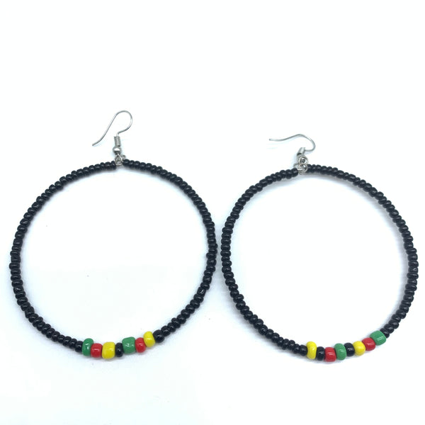 Beaded Earrings-Hoop Black Variation