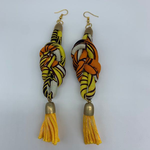 African Print Earrings-Knotted M Yellow Variation 2