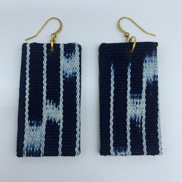 African Print Earrings-Rectangle Blue Variation 3