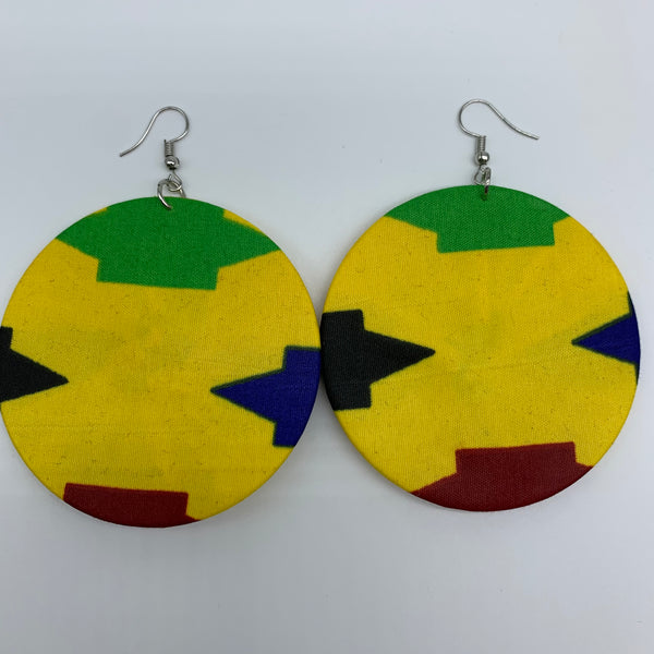 African Print Earrings-Round L Yellow Variation 4