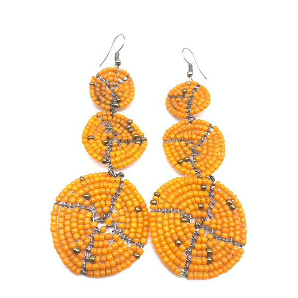 Beaded Earrings 3 Circles -Orange Variation