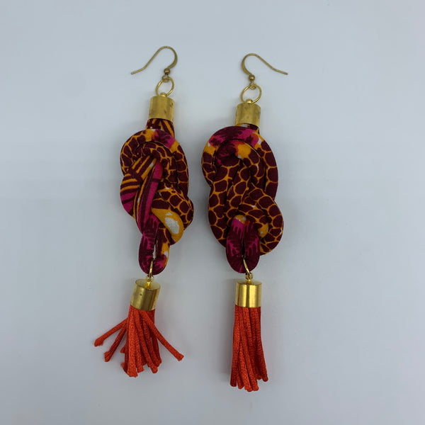 African Print Earrings-Knotted L Red Variation 5