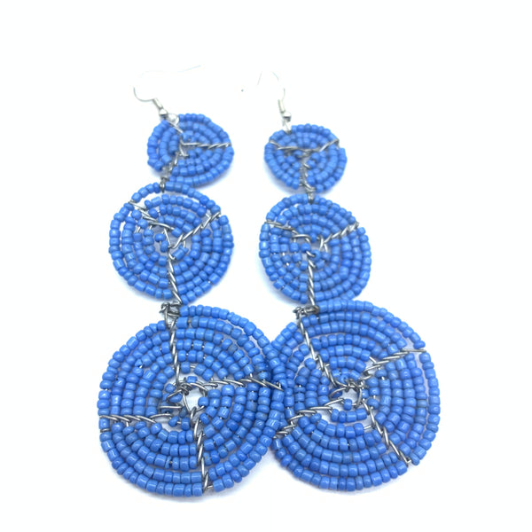 Beaded Earrings 3 Circles -Blue Variation 2