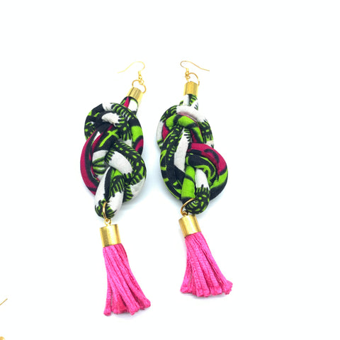 African Print Earrings-Knotted L Green Variation 9