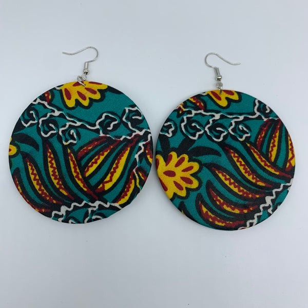 African Print Earrings-Round L Green Variation 30