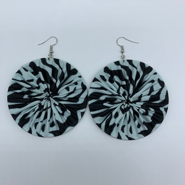 African Print Earrings-Round L Black Variation