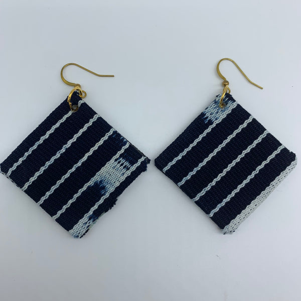 African Print Earrings-Square Blue Variation 3