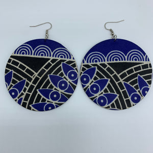 African Print Earrings-Round L Blue Variation 18