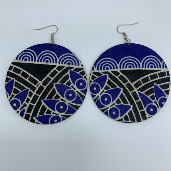 African Print Earrings-Round L Blue Variation 18