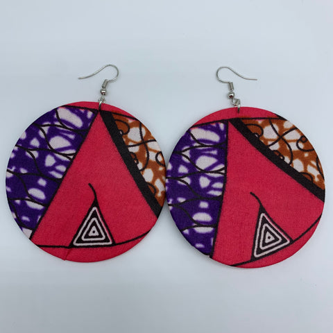 African Print Earrings-Round L Pink Variation 5