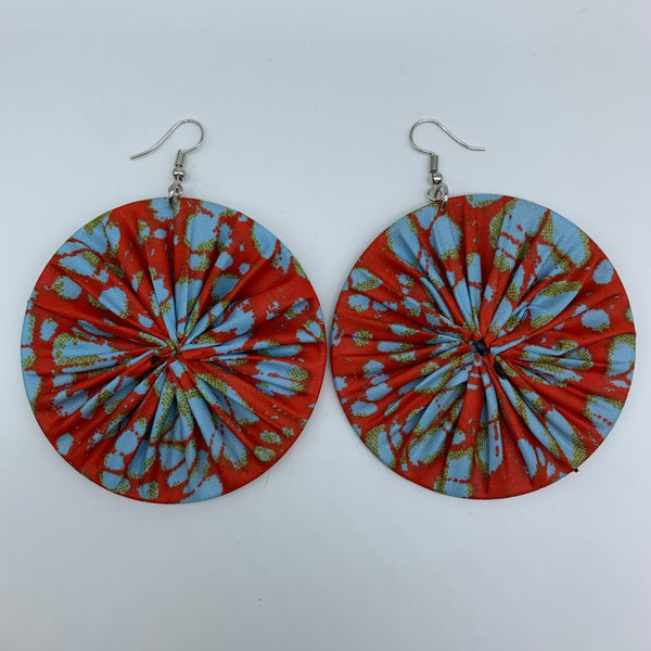 African Print Earrings-Round L Red Variation 5