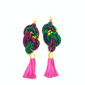 African Print Earrings-Knotted L Green Variation 4