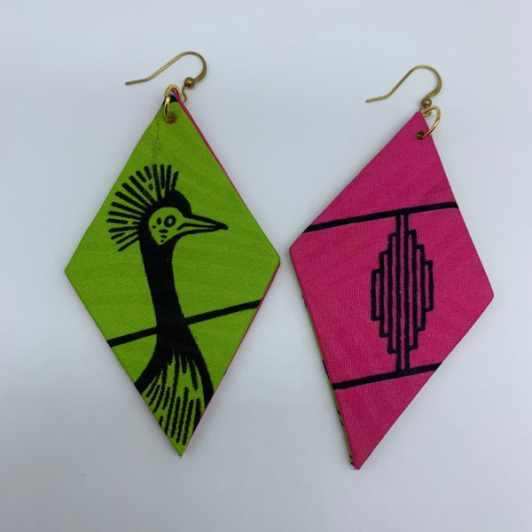 African Print Earrings-Daya Reversible Green Variation