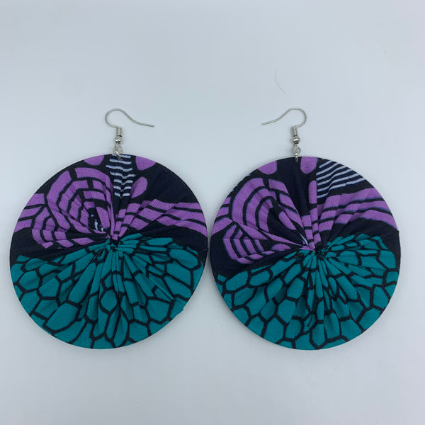 African Print Earrings-Round L Purple Variation 2