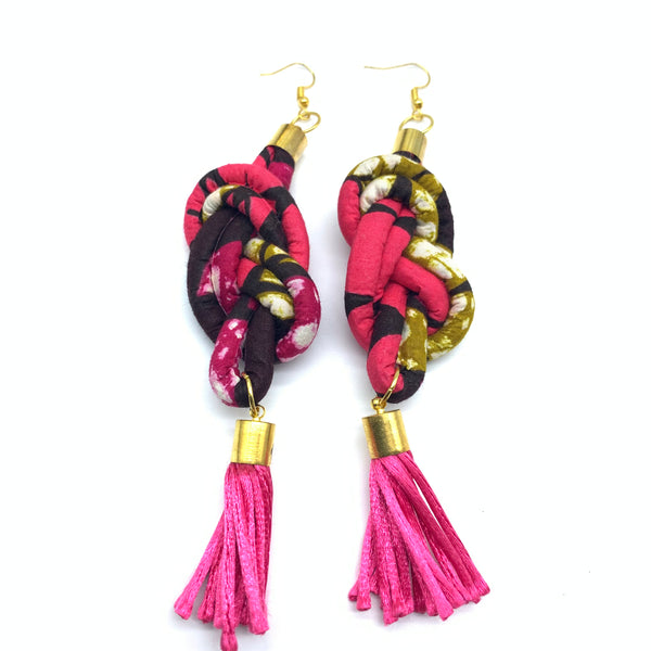 African Print Earrings-Knotted L Pink Variation 2