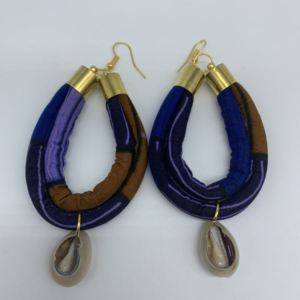 African Print W/Shell Earrings- IC Blue Variation 2
