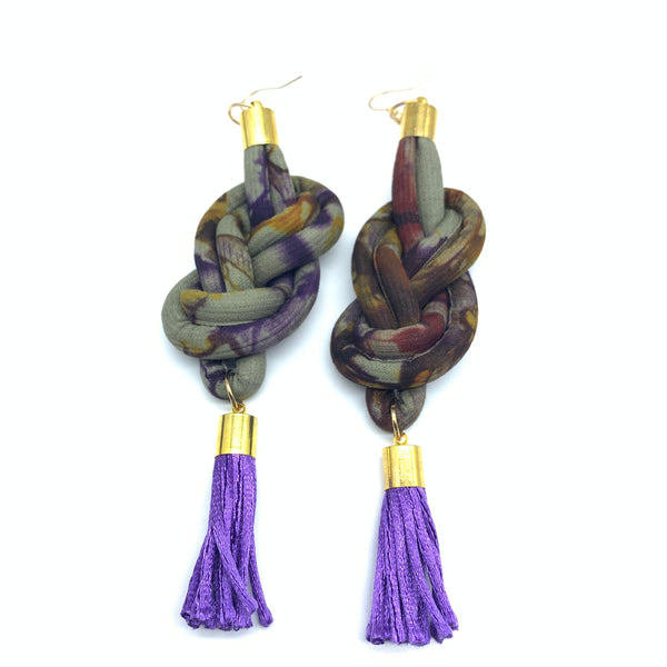 African Print Earrings-Knotted L Purple Variation 2