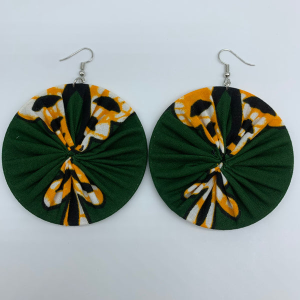 African Print Earrings-Round L Green Variation 13