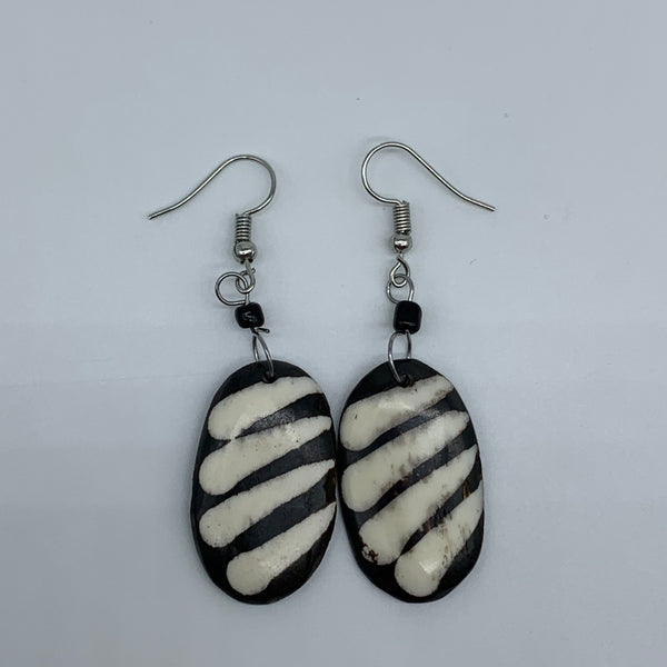 Cow Bone Earrings- Oval Black and White - Lillon Boutique