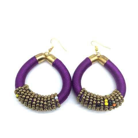 Thread Earrings W/Beads-Purple Variation