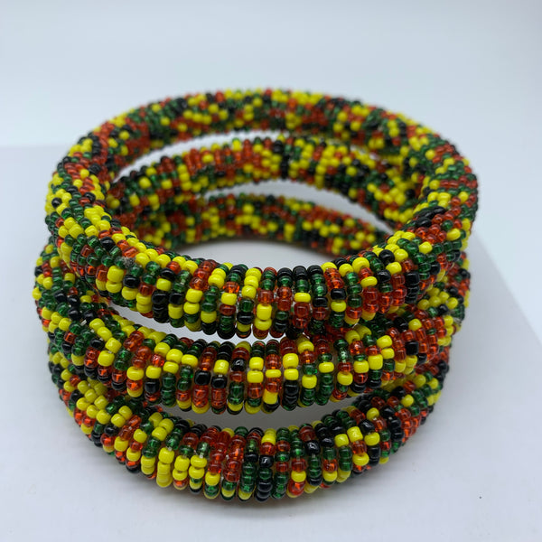 Beaded Bangle-Yellow Black Red Green Variation 2 - Lillon Boutique
