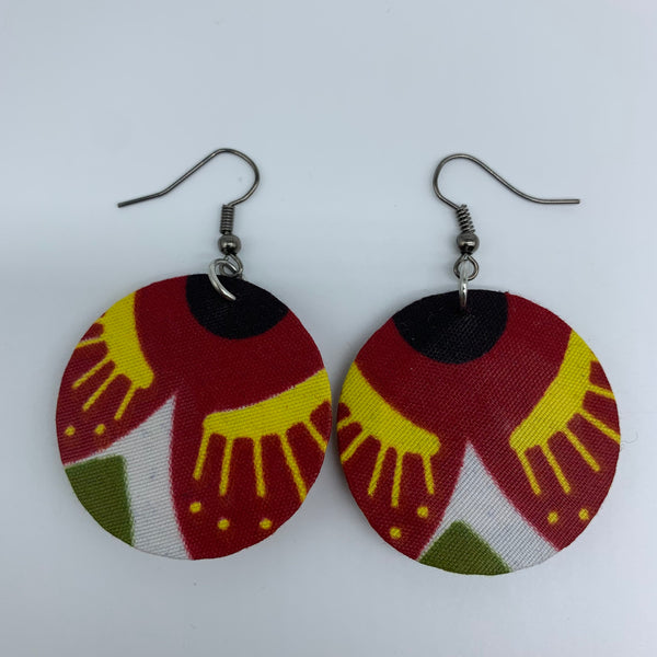 African Print Earrings-Round XS Red Variation 35