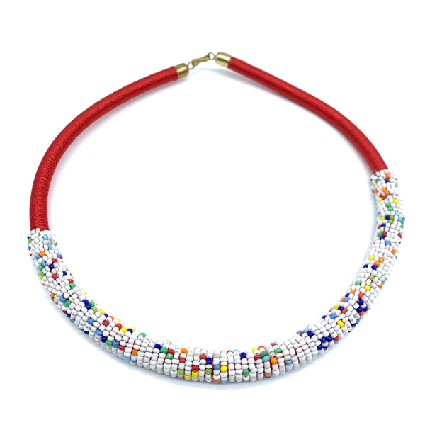 Beaded Thread  Bangle Necklace-Red Variation