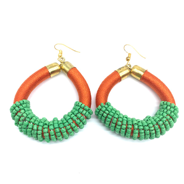 Thread Earrings W/Beads-Orange Variation