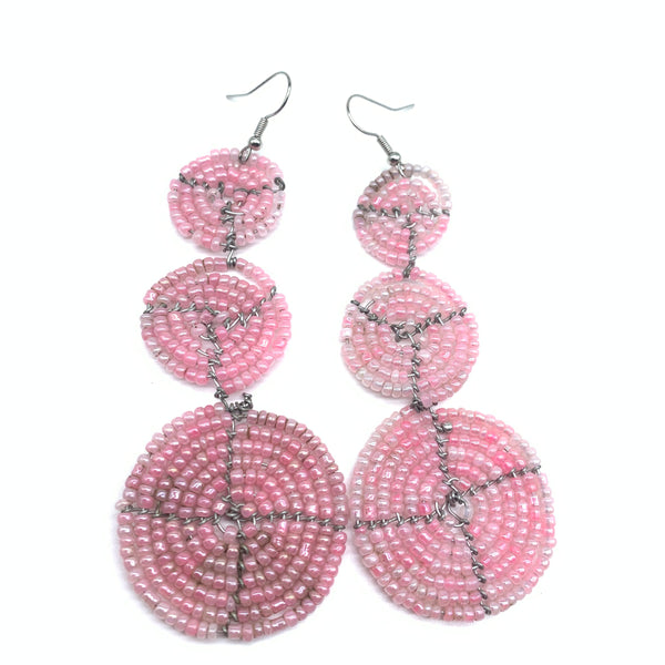 Beaded Earrings 3 Circles -Pink Variation 2