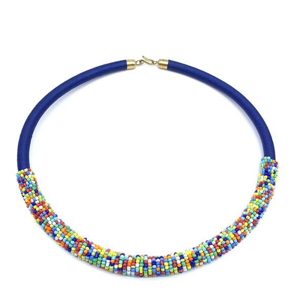 Beaded Thread  Bangle Necklace-Blue Variation 2