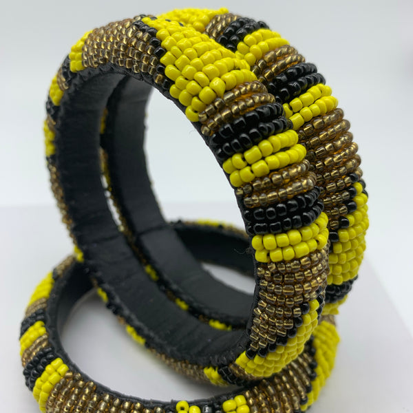 Beaded Bangle-Yellow Gold Black Variation - Lillon Boutique