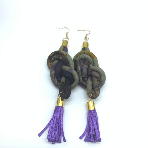 African Print Earrings-Knotted L Purple Variation 4