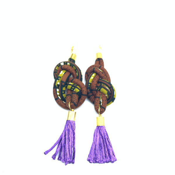 African Print Earrings-Knotted L Brown Variation 2
