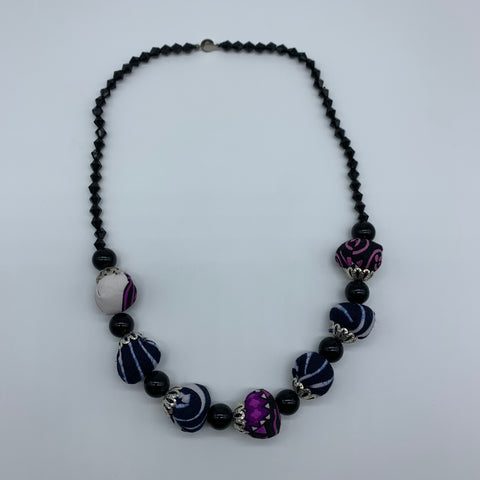 African Print Necklace W/ Beads-Purple Variation 4 - Lillon Boutique