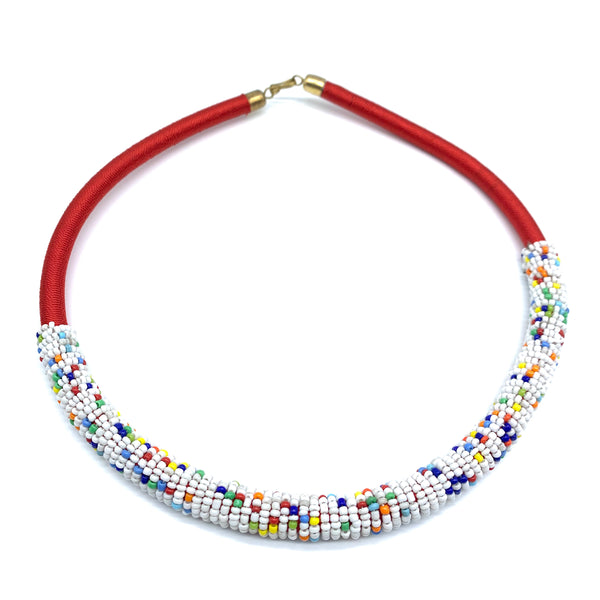 Beaded Thread  Bangle Necklace-Red Variation