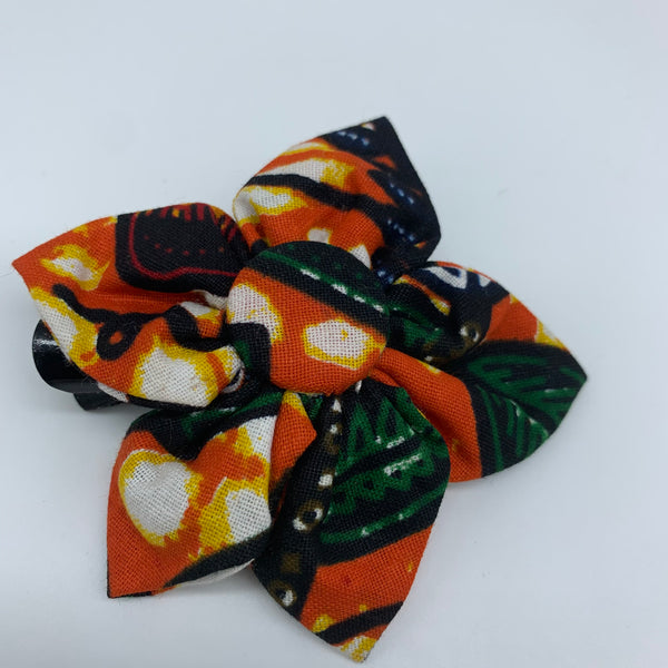 African Print Hair Clip-M Flower Style Orange Variation