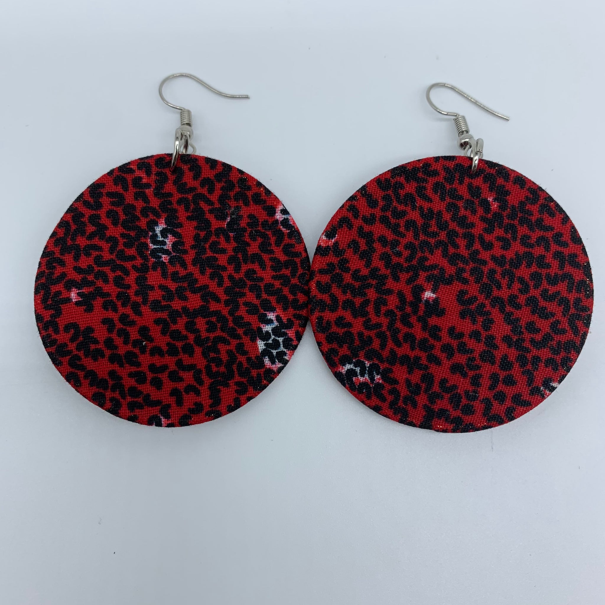 African Print Earrings-Round S Red Variation 18