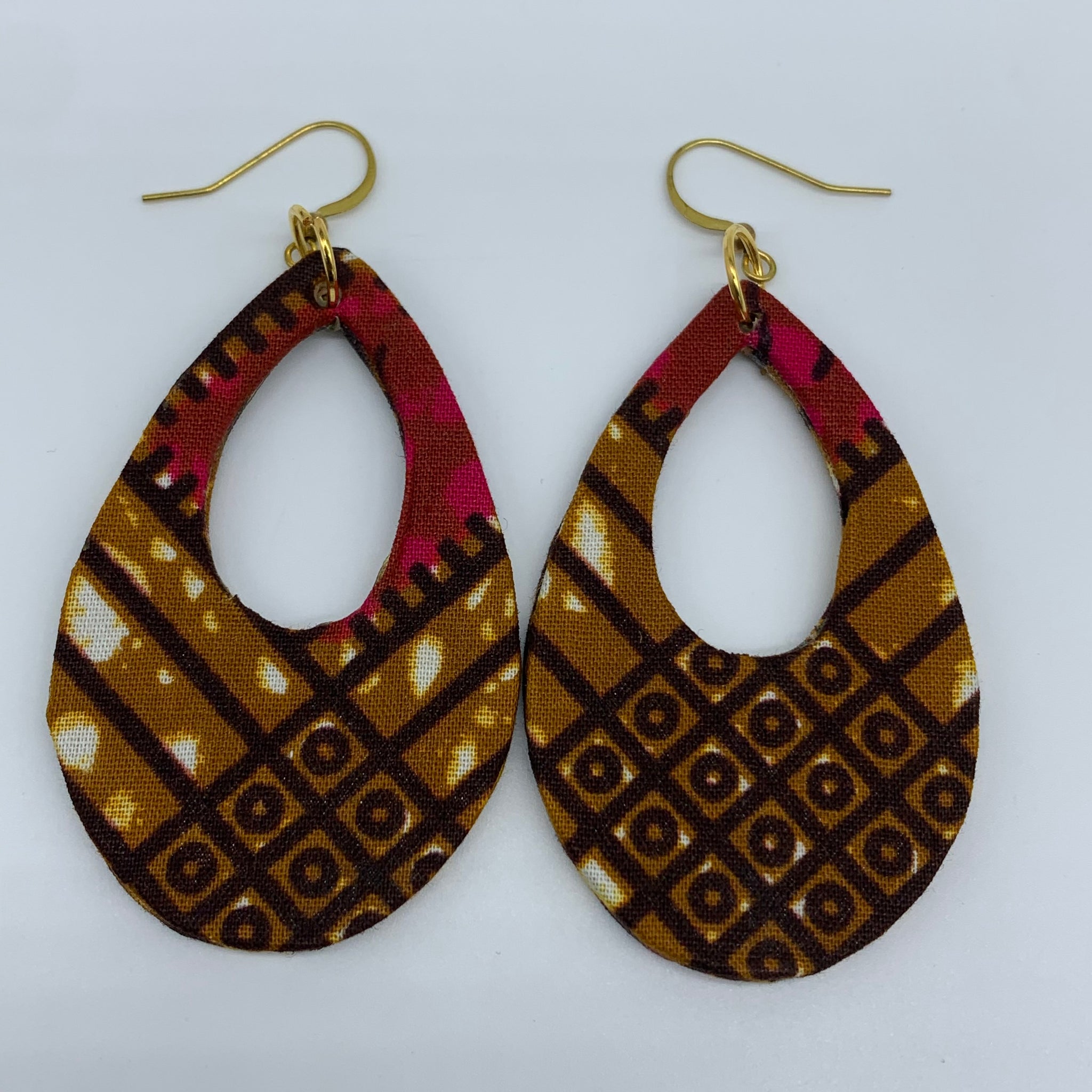 African Print Earrings-Muna Brown Variation 2