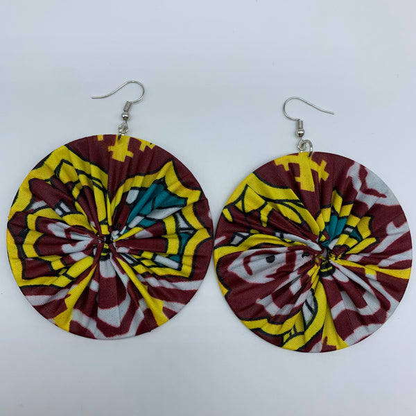 African Print Earrings-Round L Red Variation 8